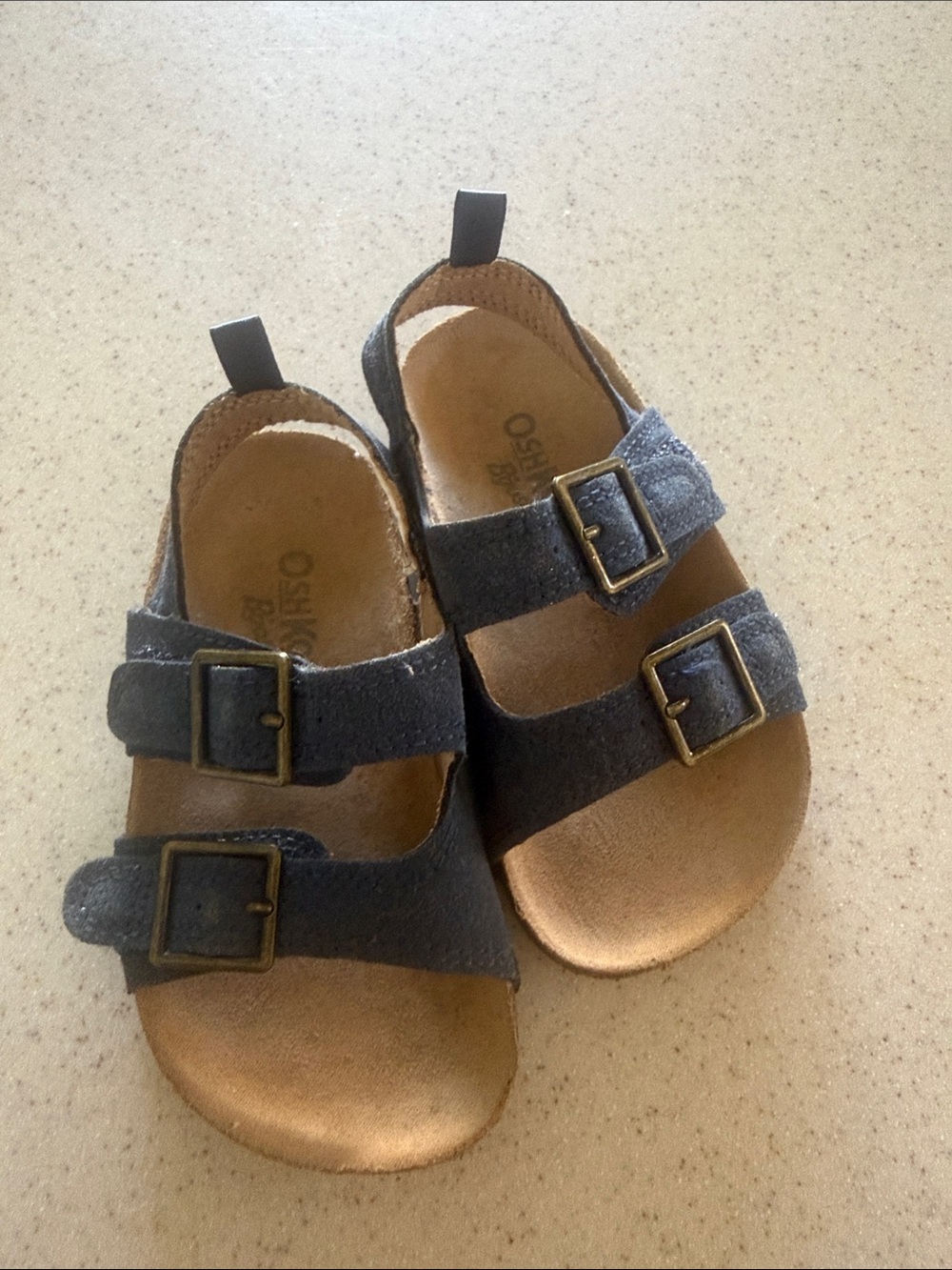 Toddler Double-Buckle Gray Suede Sandals - Unbranded